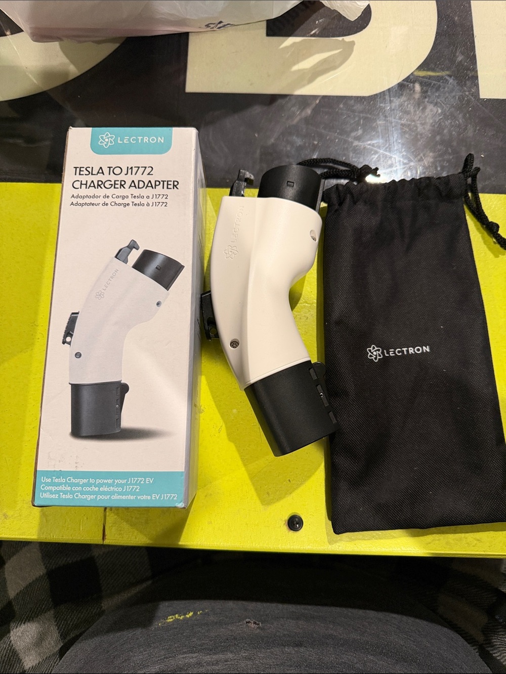 Lectron White EV Charger adapter. Tesla NACS to J1772. 48amp. 250v.